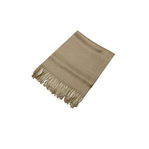 DBFL1 70% Pashmina 30% Silk Women's Scarf Fringe Ends Khaki